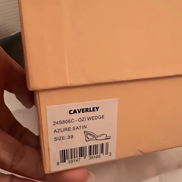 CAVERLEY Ozi Wedge Heels - Blue Satin & Leather Sculptured heeled mules Sz39 NEW - Picture 10 of 10